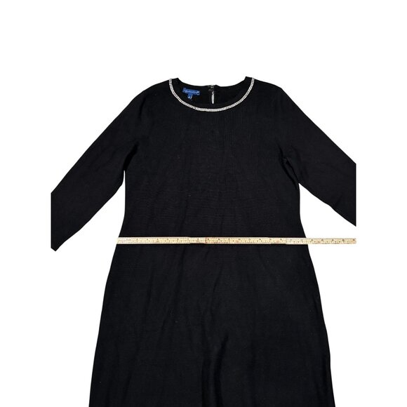 RSVP By Talbots Black Dress Size L With Rhinestone Trim Neckline 3/4 Sleeves New - Picture 6 of 10